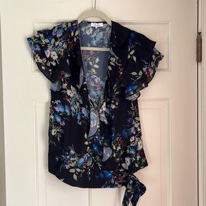 Parker floral wrap top with ruffle neckline